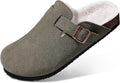 KIDMI Women's Fur Lined Suede Clogs - Cozy Cork Footbed Mules Clothing