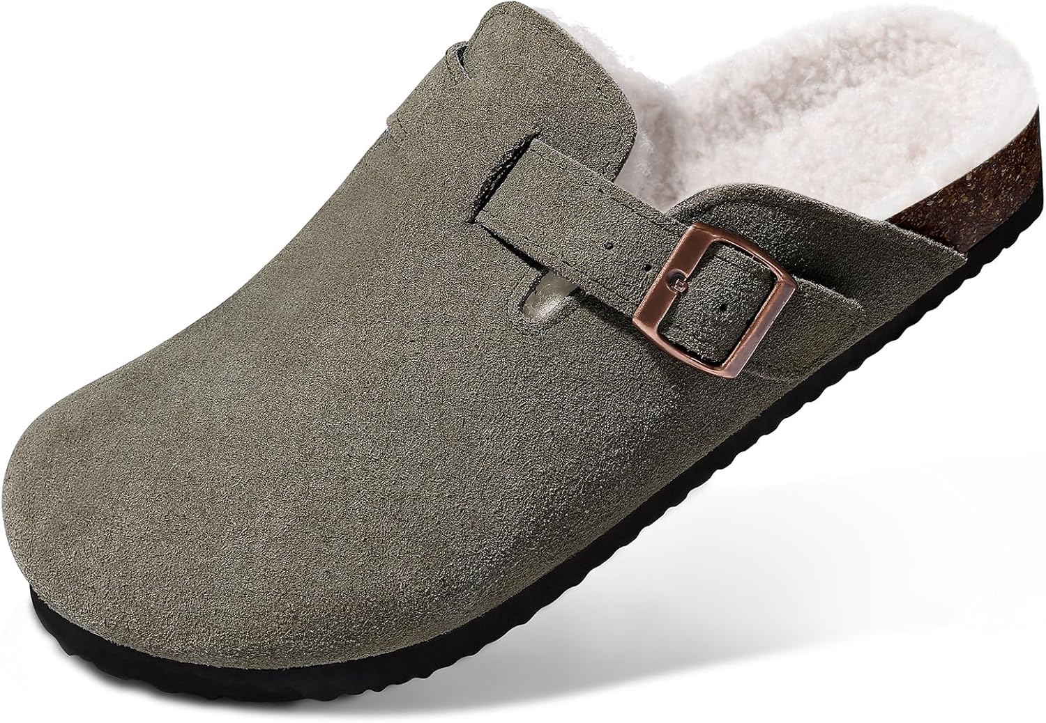 Fuzzy Suede Clogs with Cork Footbed for Cozy Winter Comfort