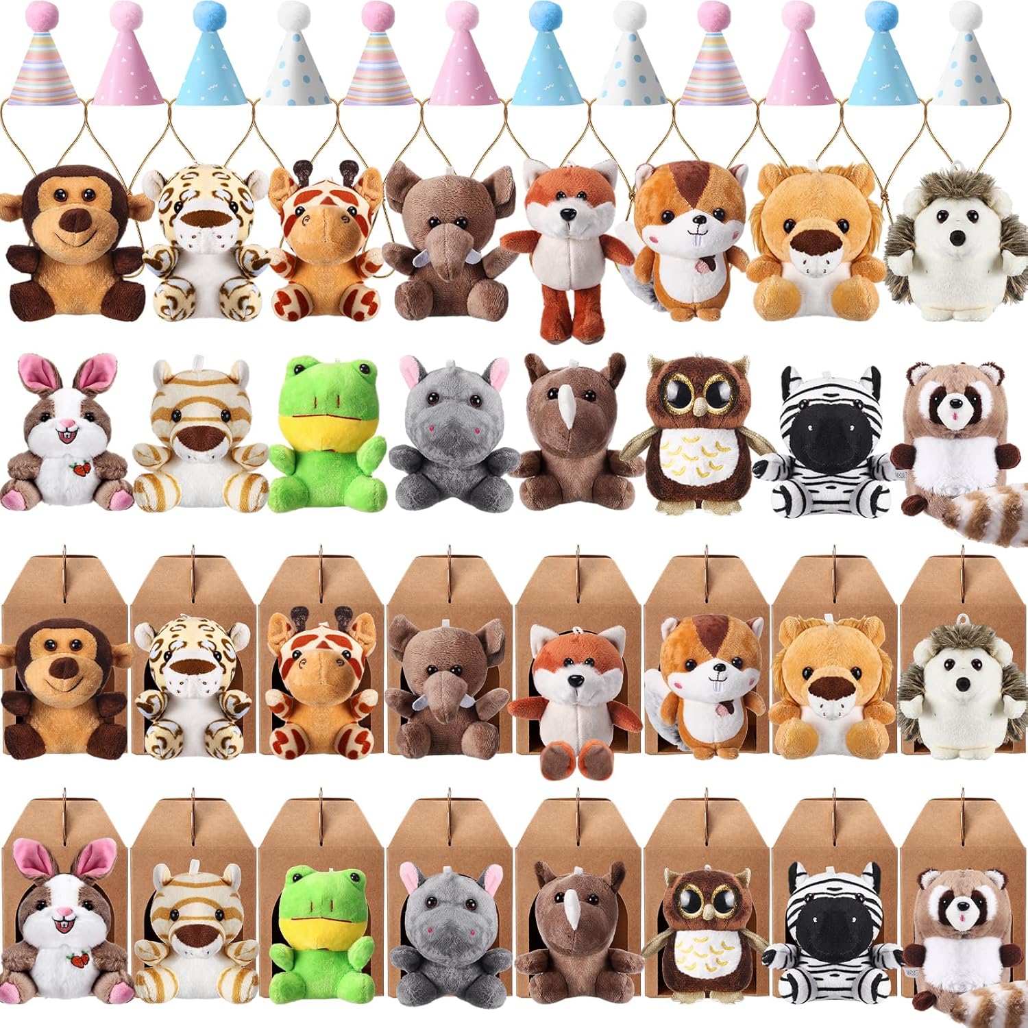 48 Pcs Mini Safari Plush Animals Set for Birthday Parties