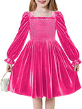 Toddler Velvet Dress for Girls with Smocked Square Neck Design