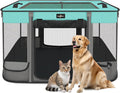 Foldable Pet Kitten Playpen BlackTeal - Retractable Shade, Portable