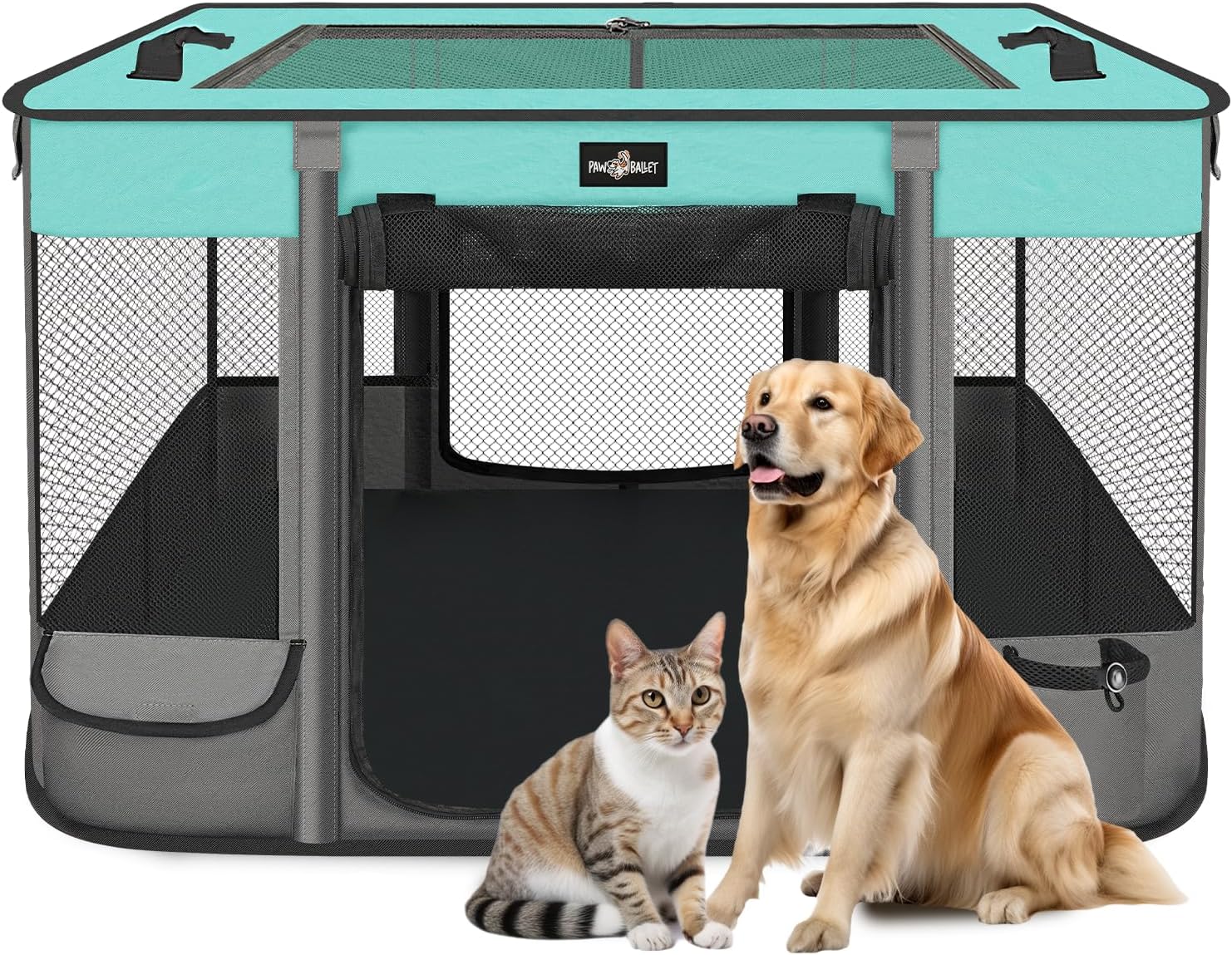 Foldable Pet Kitten Playpen for Small Dogs and Cats, BlackTeal