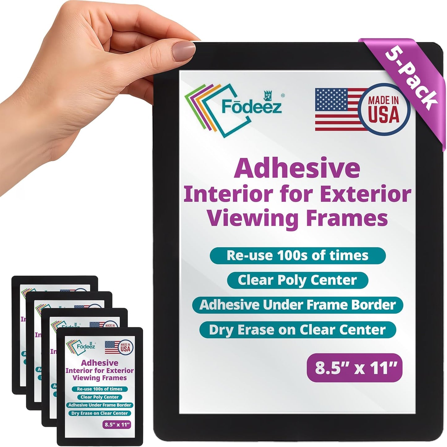 Letter-Size Solid Black Reusable Adhesive Frames for Display