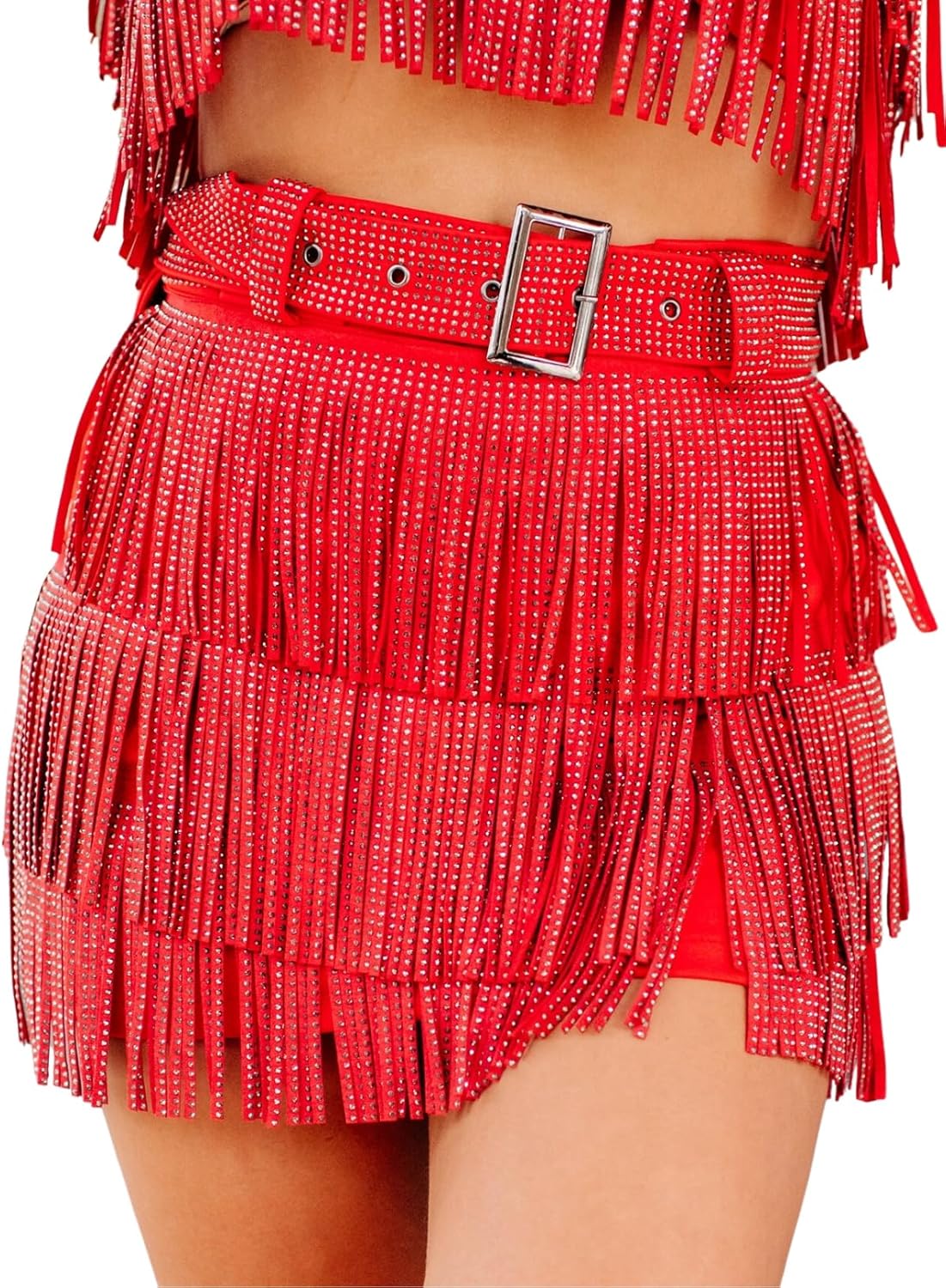 Womens Sparkle Rhinestone Fringe Skirt for Stunning Looks
