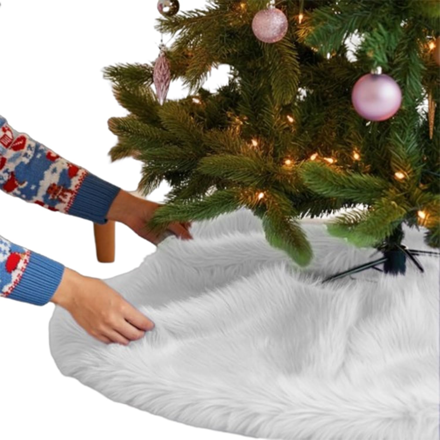 Faux Fur Christmas Tree Skirt - Luxurious 60in Holiday Decor