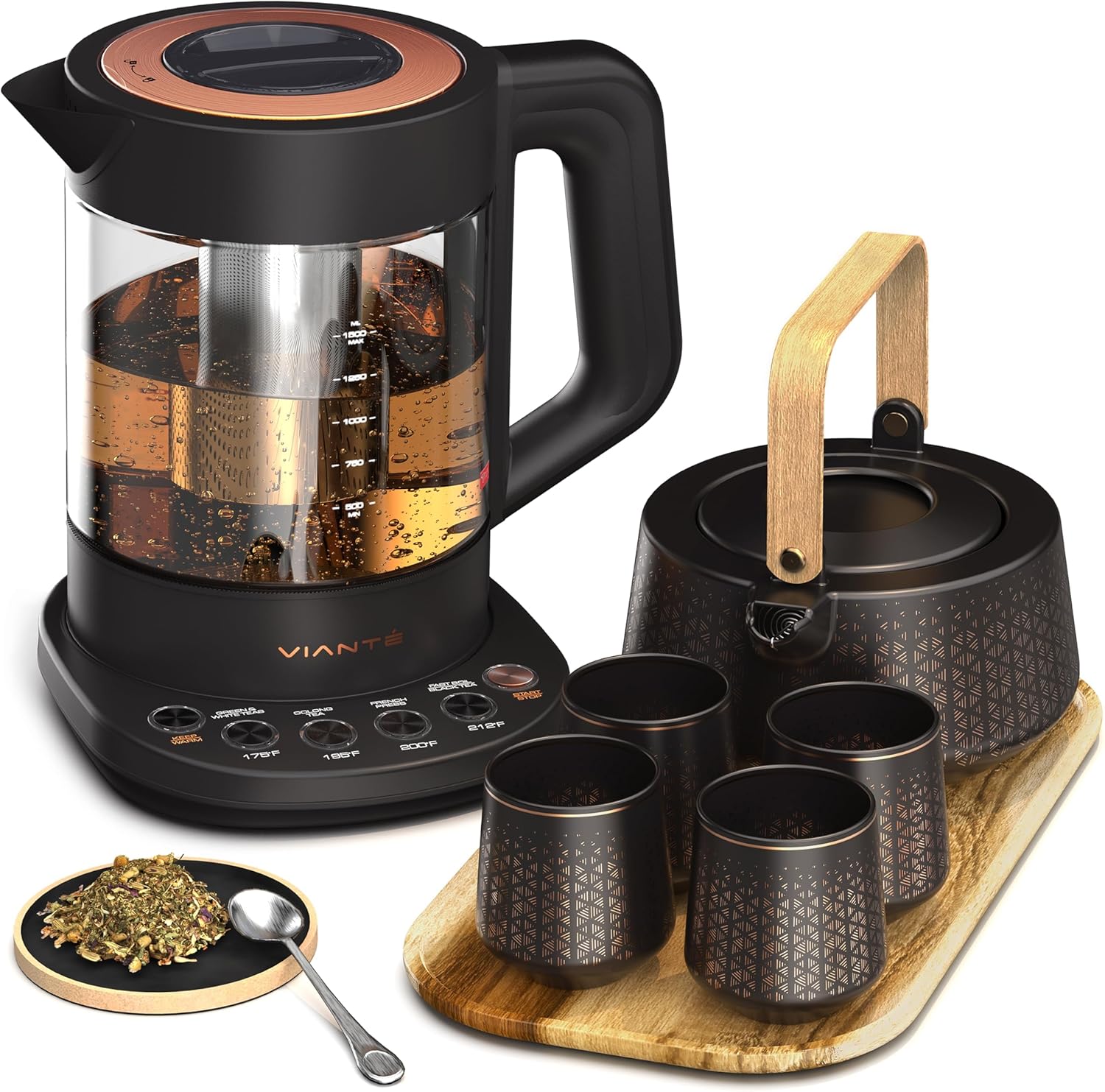 Viante Luxury Tea Set: Electric Kettle and Ceramic Serving Set