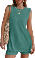 Women's Summer Sleeveless Sweater Lounge Set - Tunic Top & Shorts