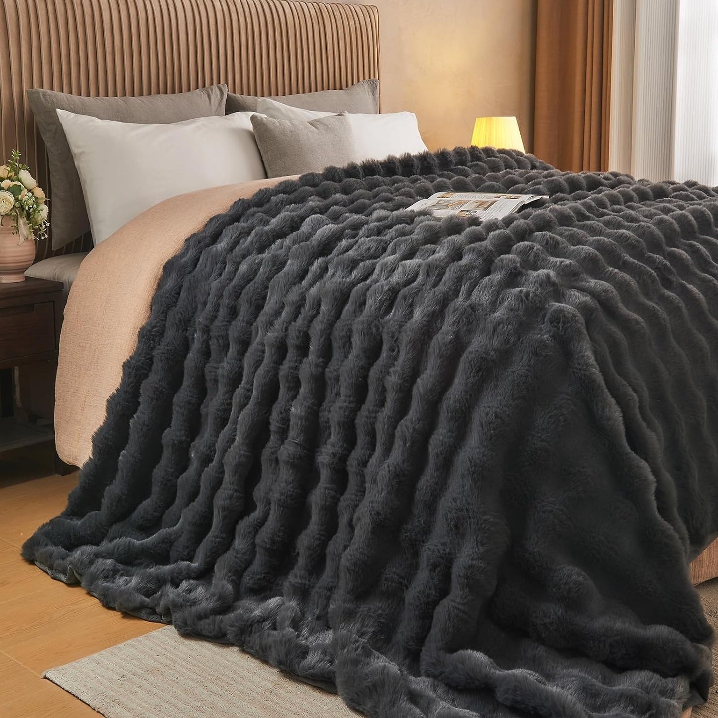 Lotus Karen Queen Size Faux Fur Blanket for Cozy Comfort