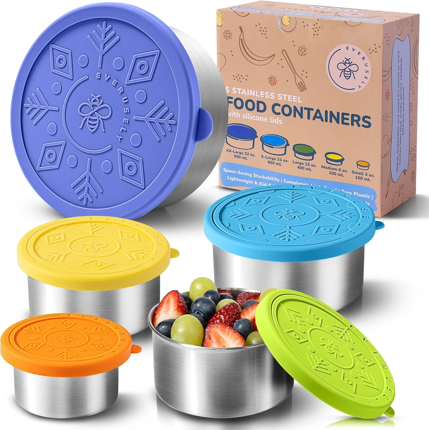 Everusely Stainless Steel Containers Set of 5 for Meal Prep