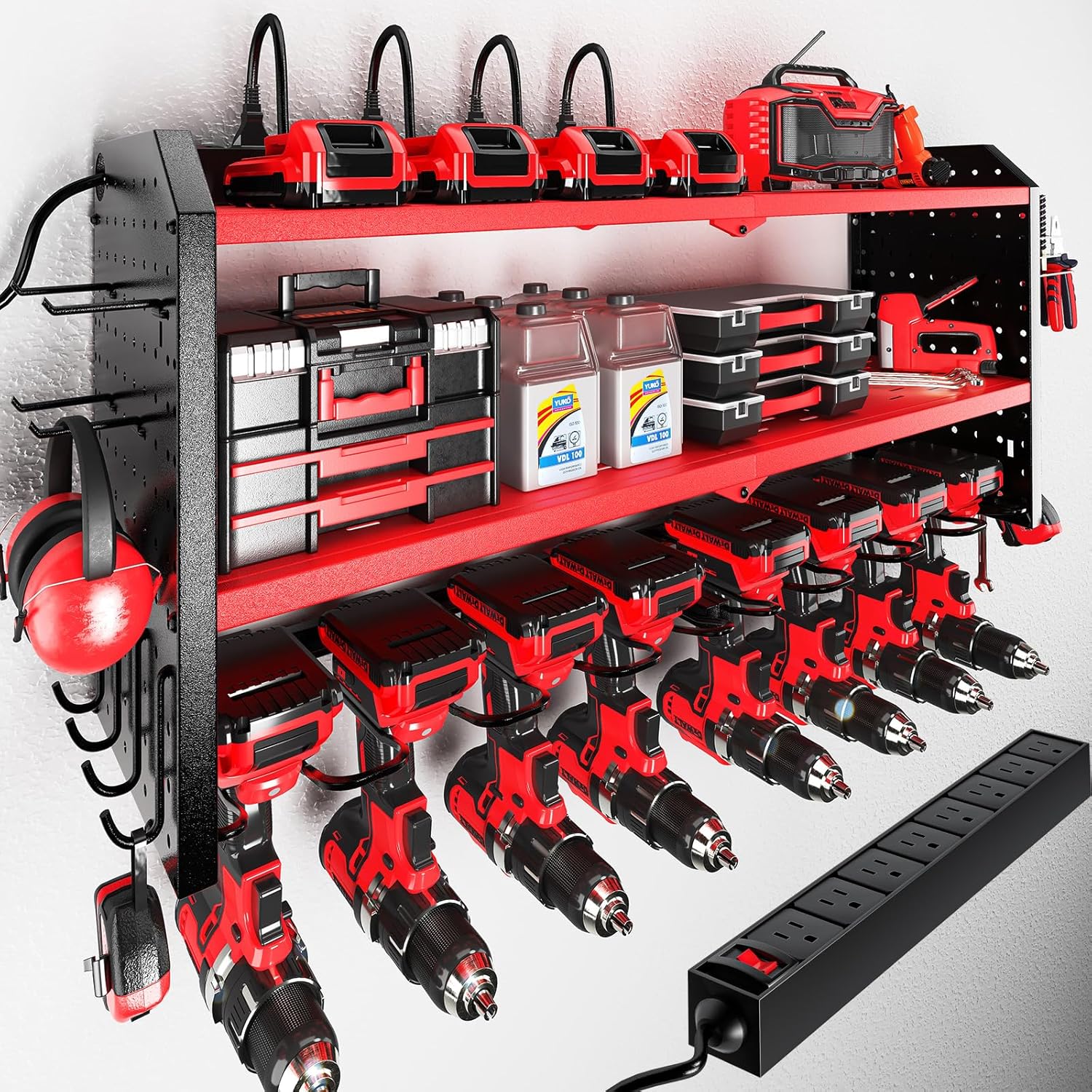 Power Tool Organizer & Charging Station - Space-Saving Garage Rack