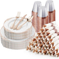 350PCS Rose Gold Plastic Plates for 50 Guests - Elegant Disposable