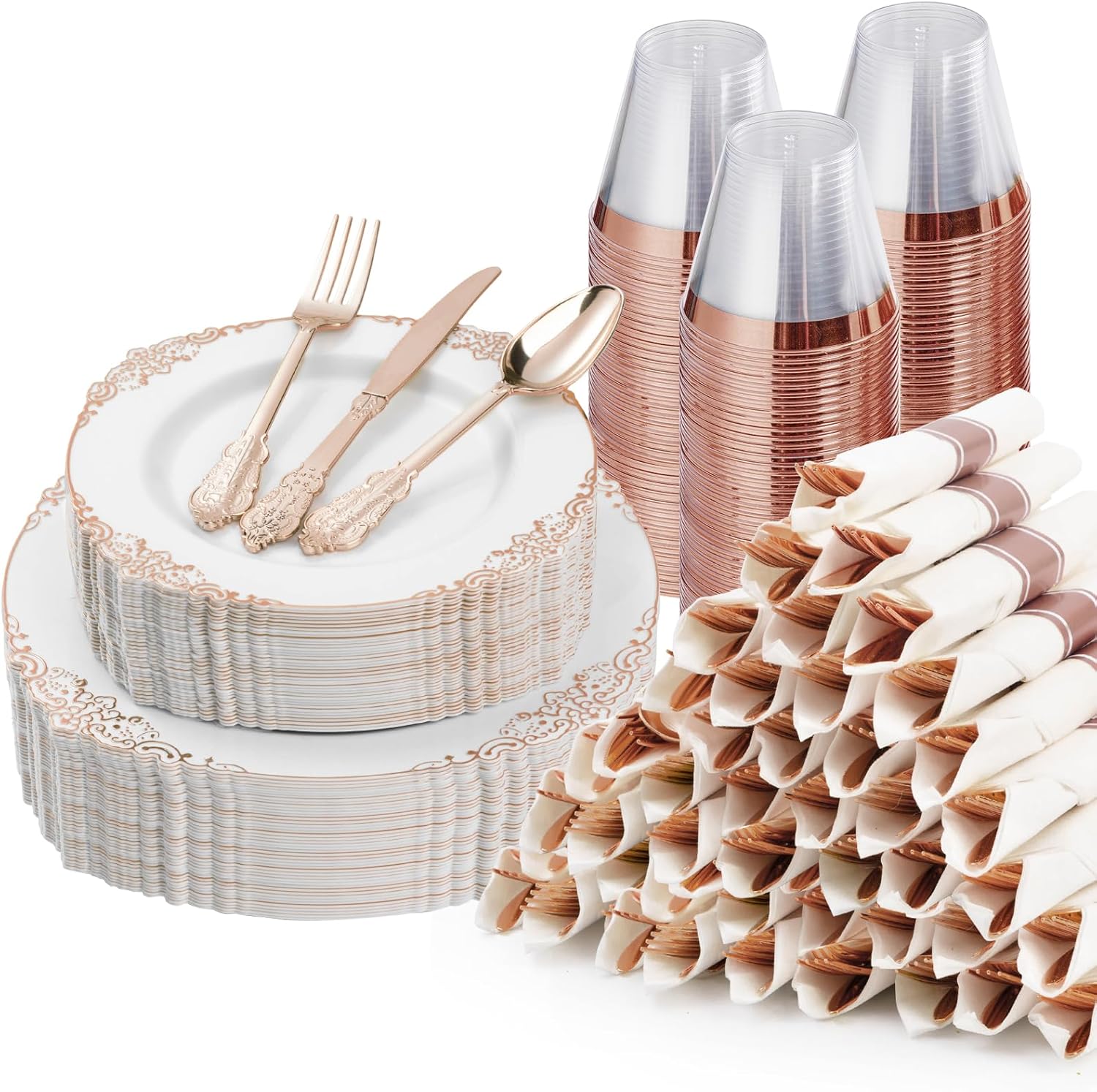 350PCS Rose Gold Plastic Plates for Elegant Parties and Events