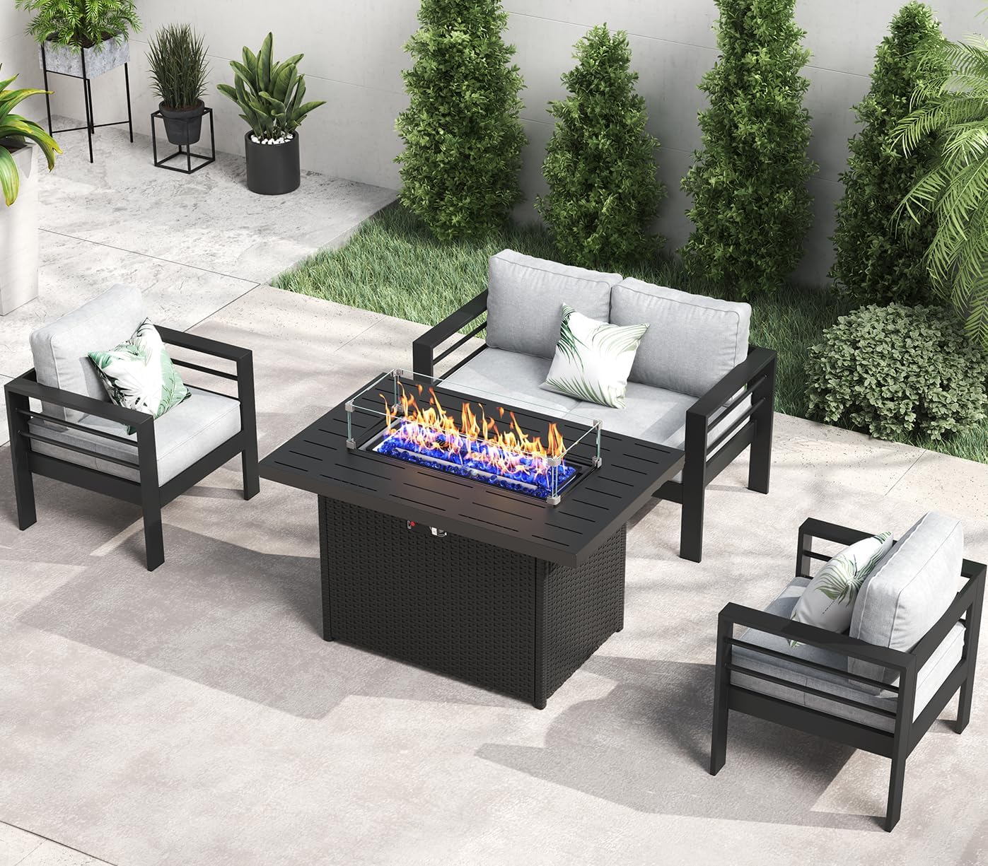 LayinSun Aluminum Furniture Set with Fire Pit Table for Comfort