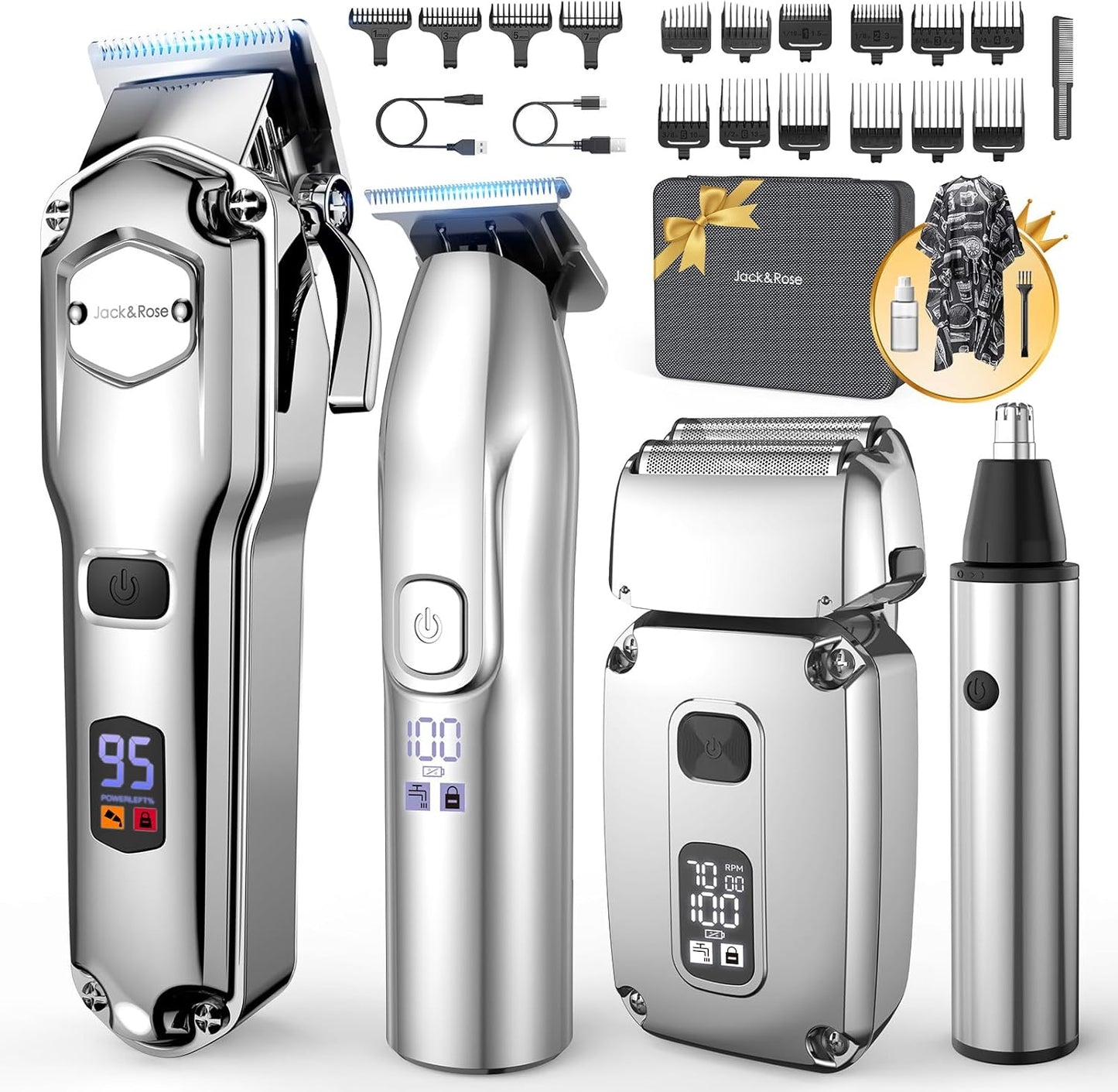 Jack & Rose Professional Hair Clippers Set for Men - 4 in 1