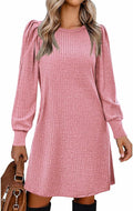 Zeagoo Women's Knit Puff Sleeve Tunic Dress - Cozy Knee-Length