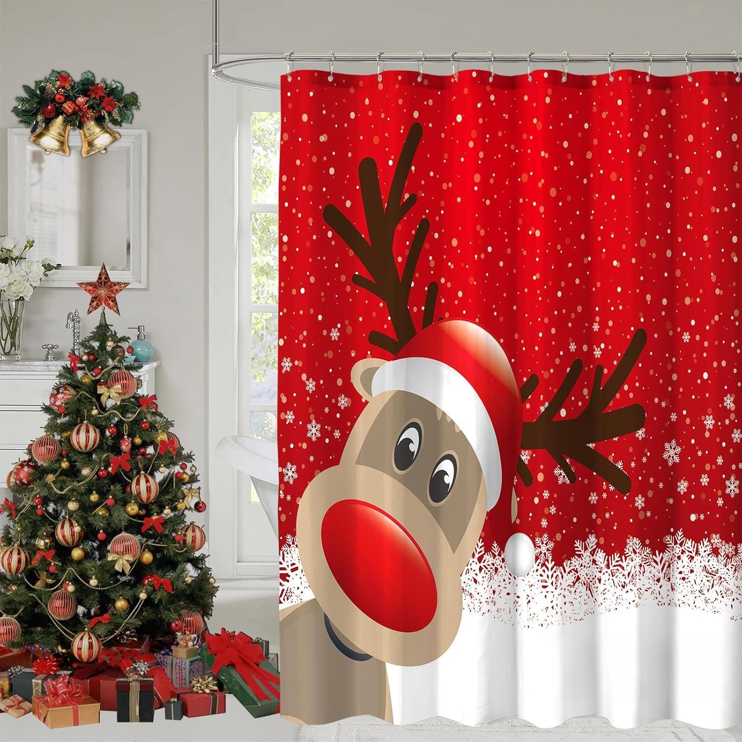 Red Merry Christmas Shower Curtain - Holiday Cheer for Your Bathroom