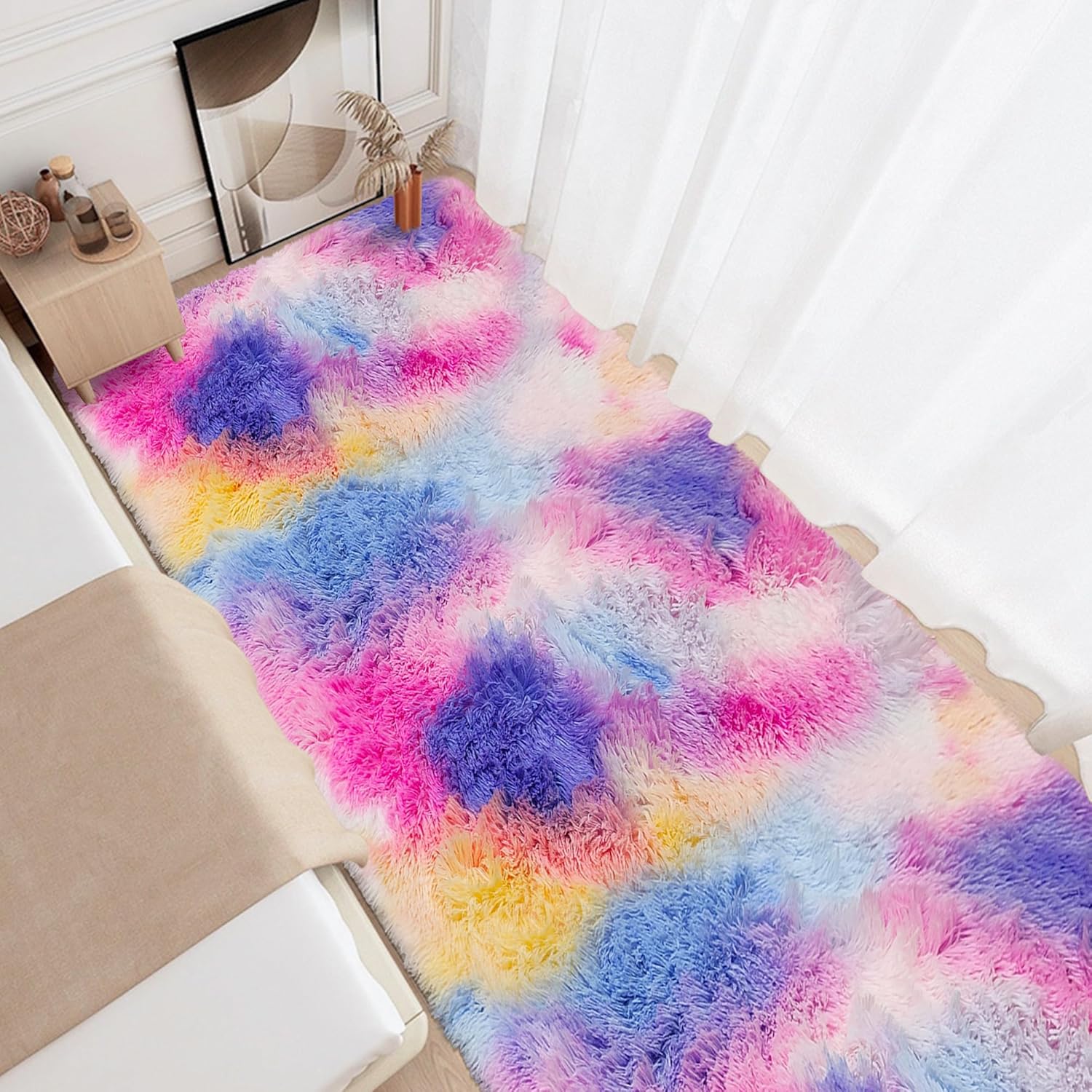 3x10 Hot Pink Rainbow Rug Runner for Bedroom and Kids Room