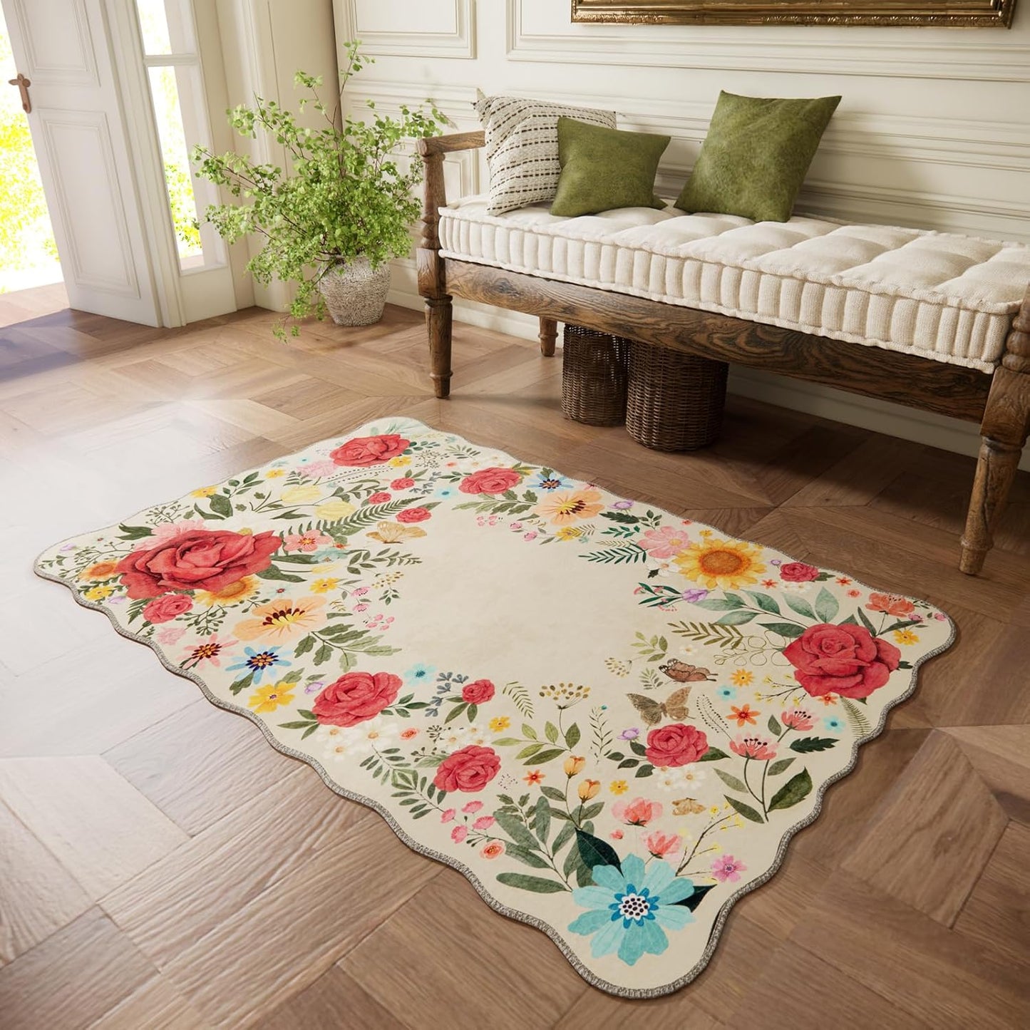 Floral Washable Area Rug 3ftx5ft Non Slip Vintage Soft Carpet