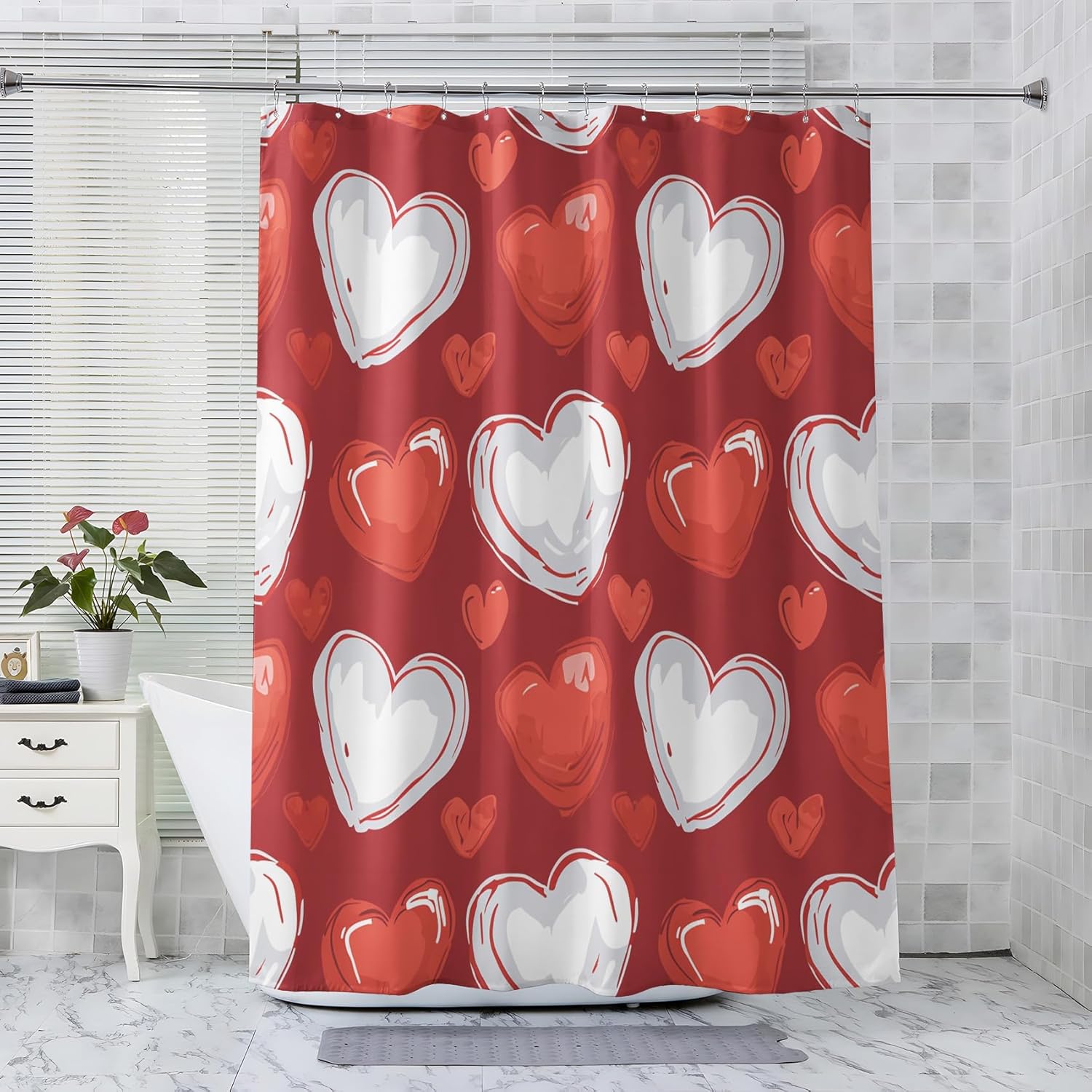 Crizdryn Heart Shower Curtain - Waterproof Fabric, Art Deco Design