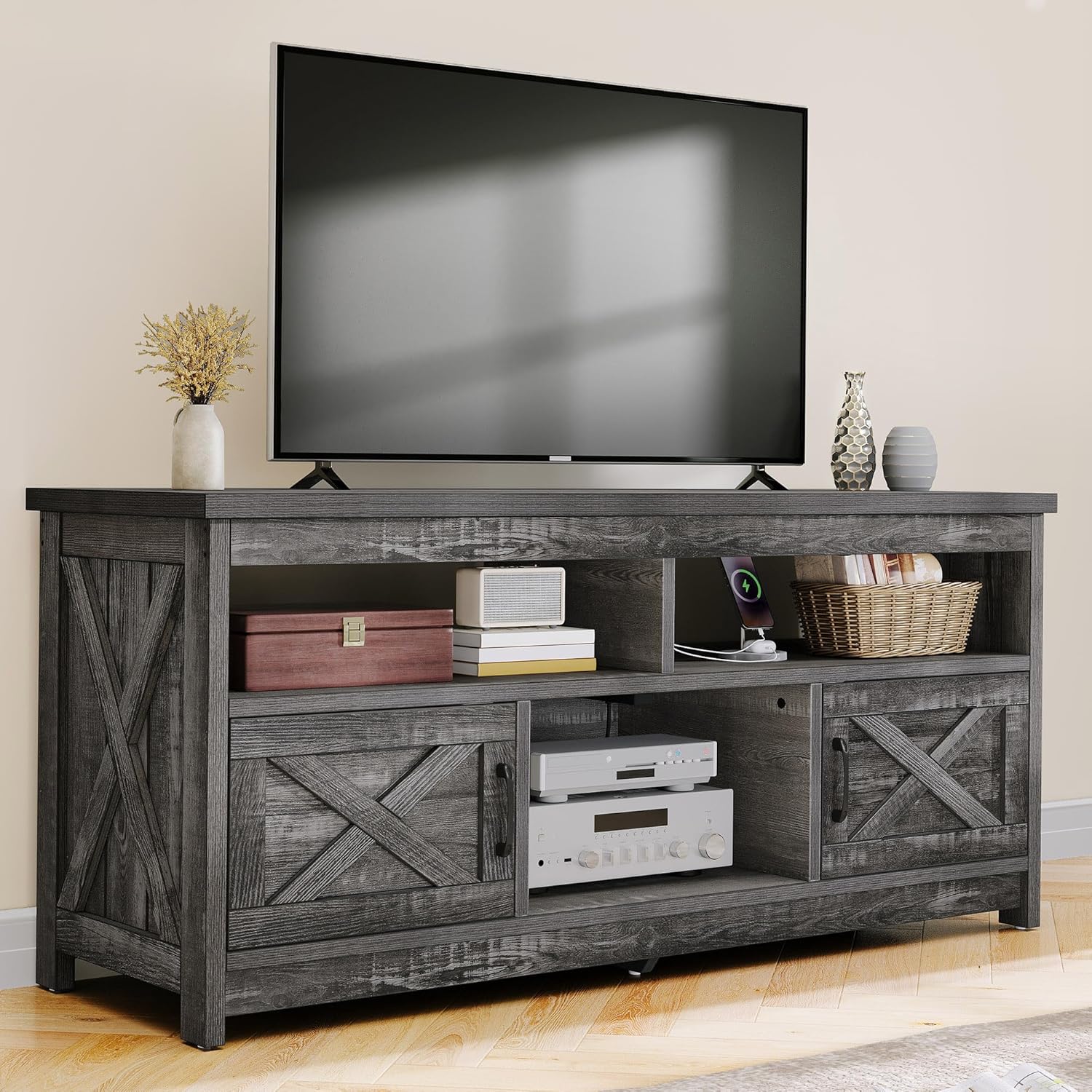 DWVO 65 TV Stand with Power Outlets - Rustic Media Console