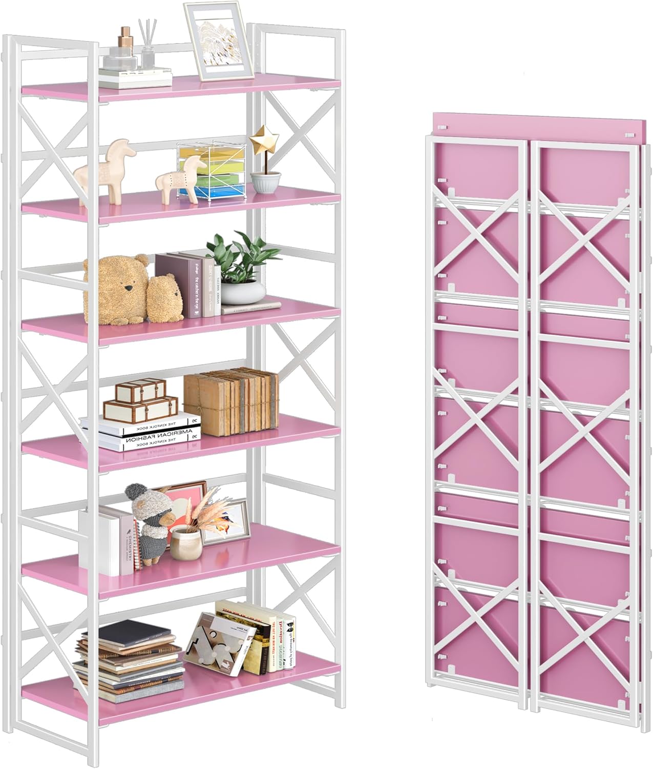 4NM 6 Tiers No Assembly Book Shelves for Home Office & Living Room