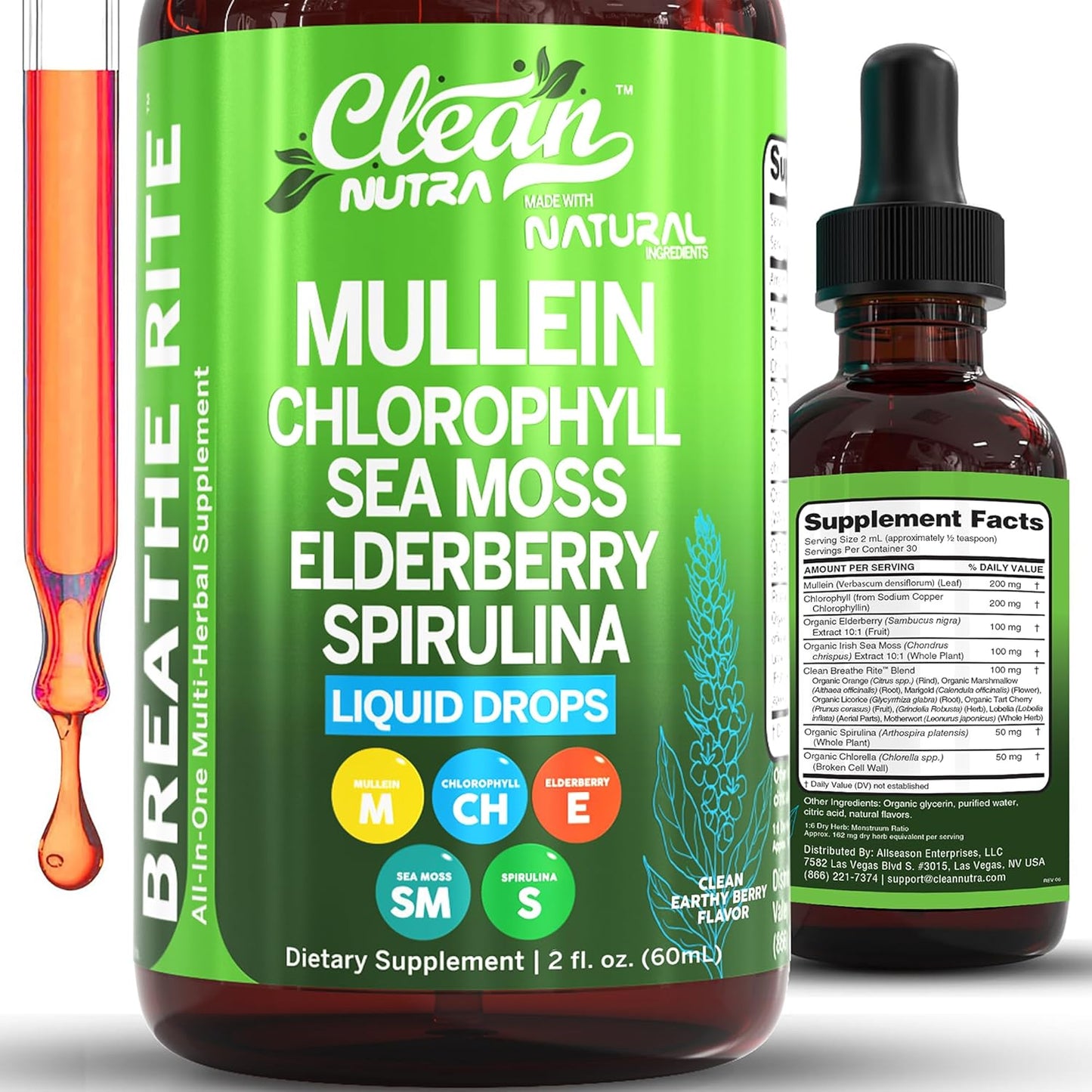 Mullein Drops for Lungs with Organic Sea Moss and Spirulina