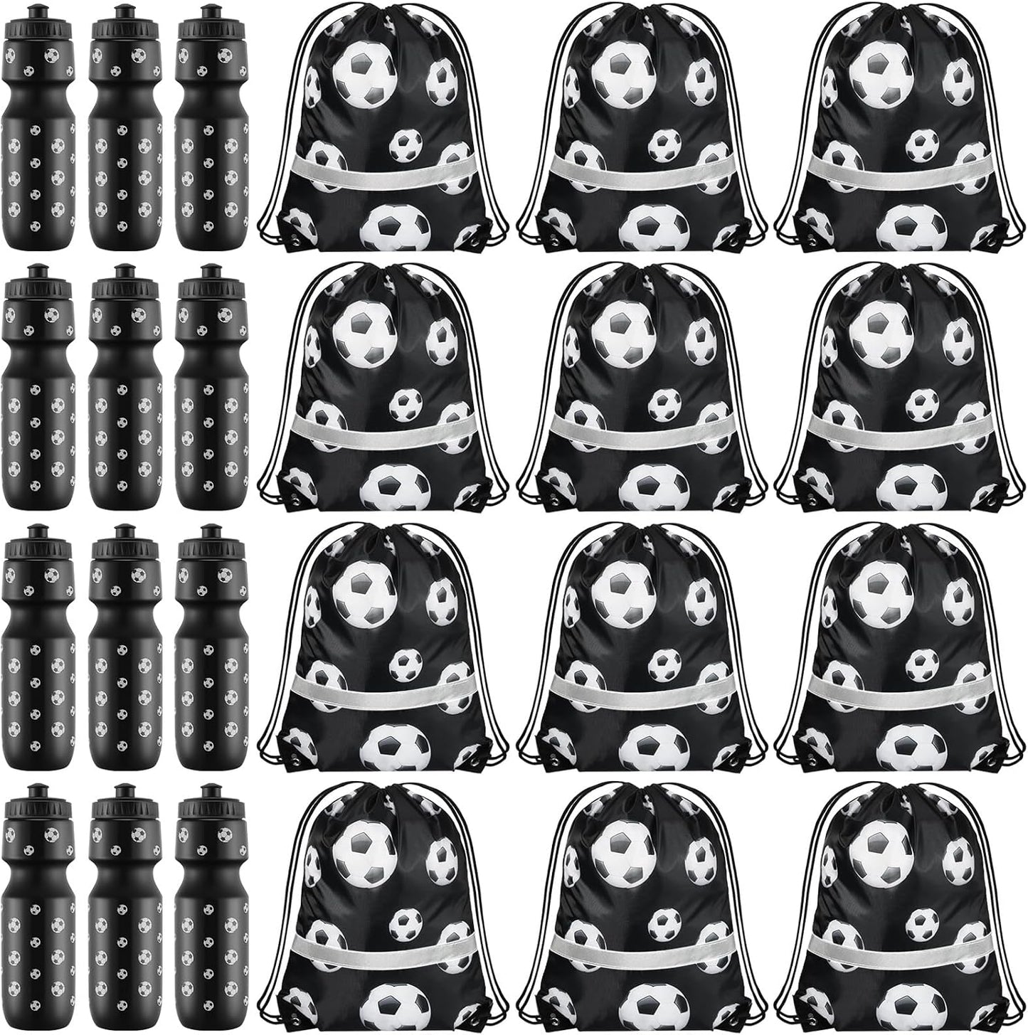 Soccer Party Favors Set with Water Bottles and Drawstring Bags