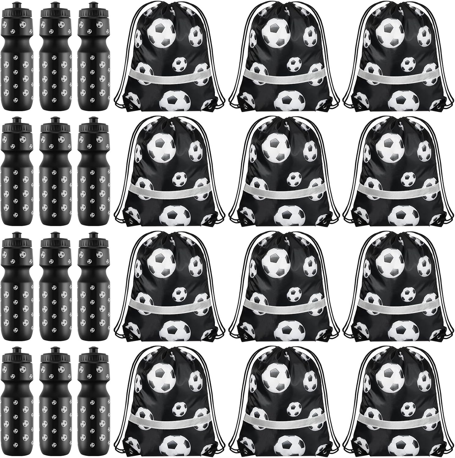 Soccer Party Favors Set with Water Bottles and Drawstring Bags