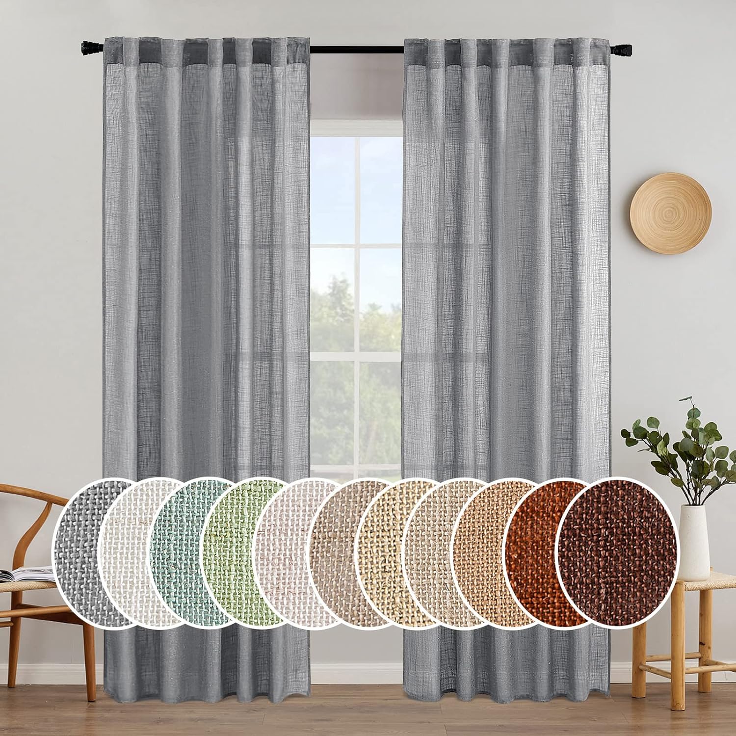 MIULEE Grey Linen Curtains for Bedroom and Living Room Decor