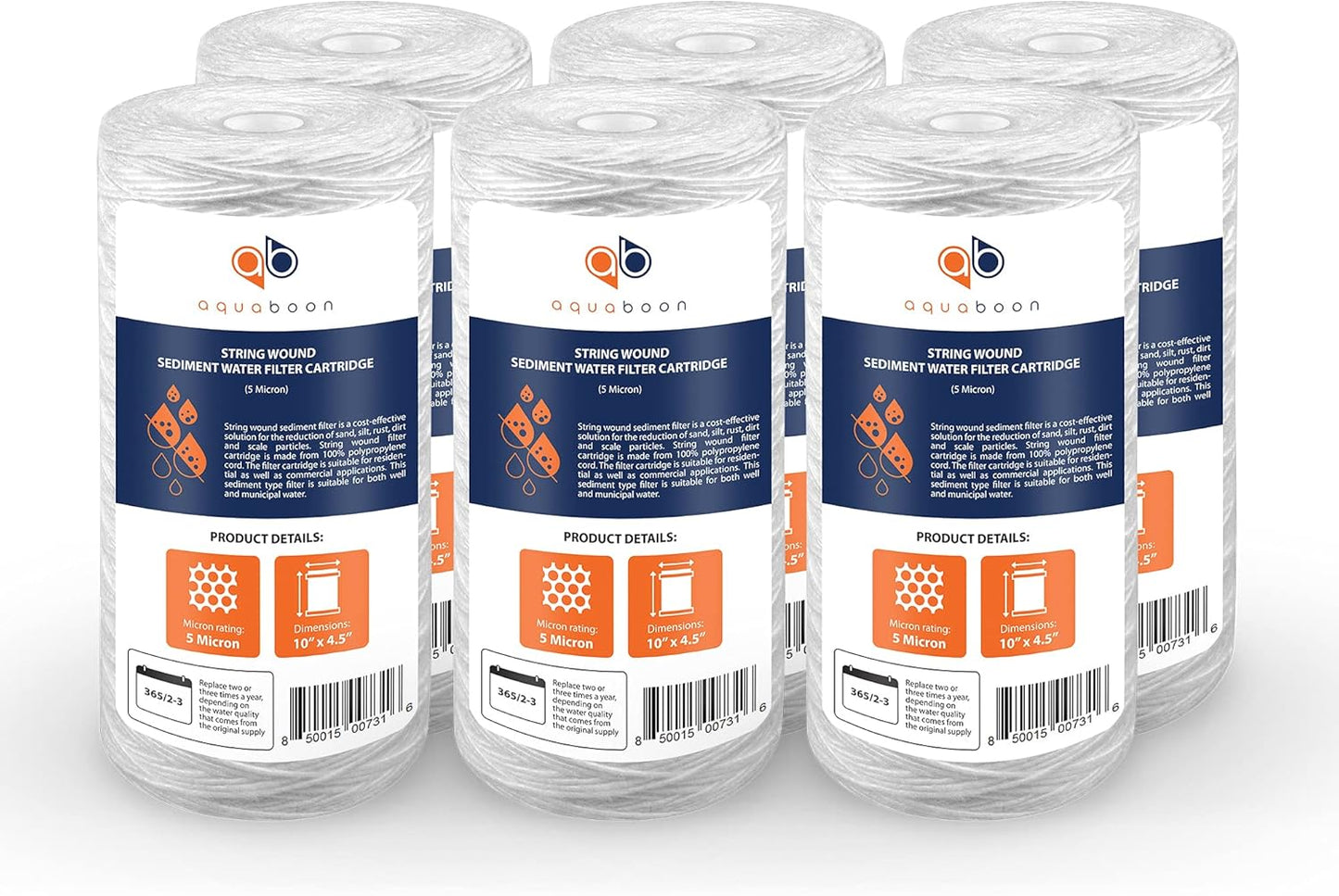 Aquaboon 5 Micron Water Filter for Whole House Systems - 6 Pack