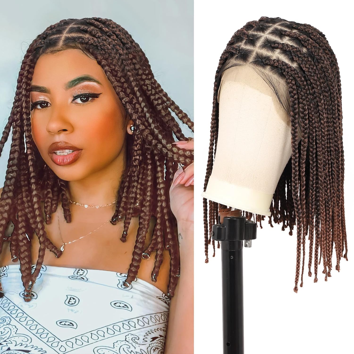 Brinbea 13x8ft' HD Lace Front Knotless Short Braided Wigs