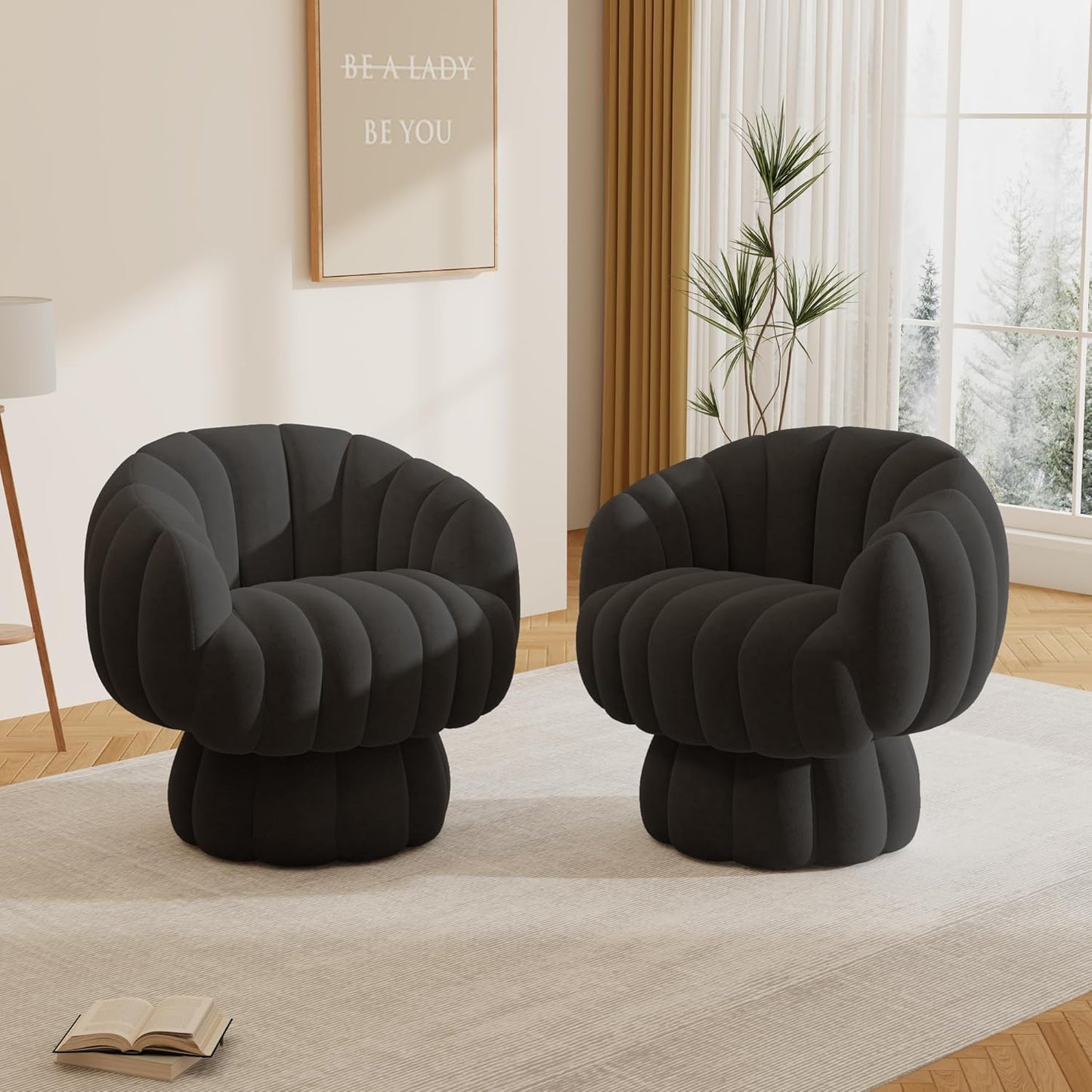 360 Swivel Velvet Armchairs Set, Luxe Comfort, Mistpople