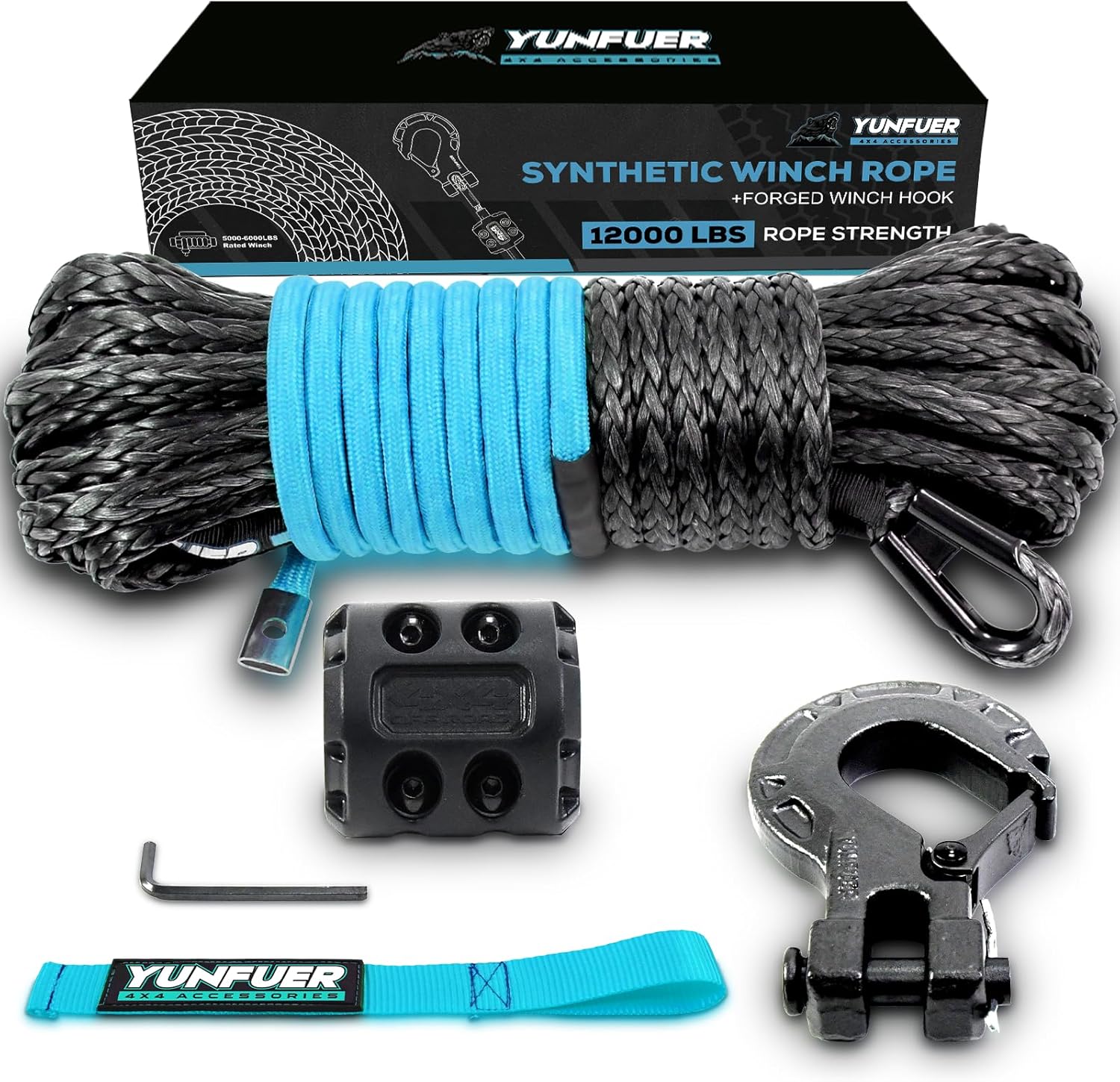 5/16in x 50ft Synthetic Winch Rope Cable Kit for ATV UTV