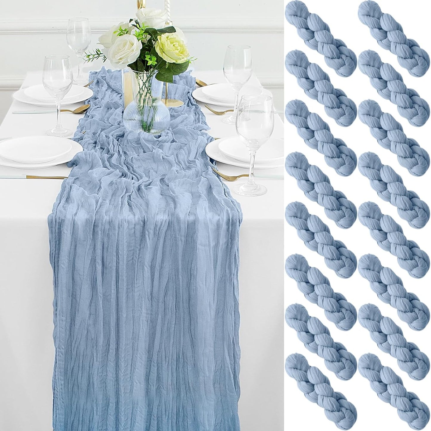 16Pack Dusty Blue Table Runner for Elegant Party Decorations