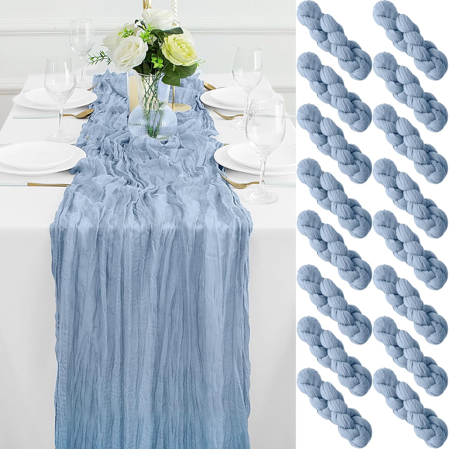 16Pack Dusty Blue Table Runner for Elegant Party Decorations