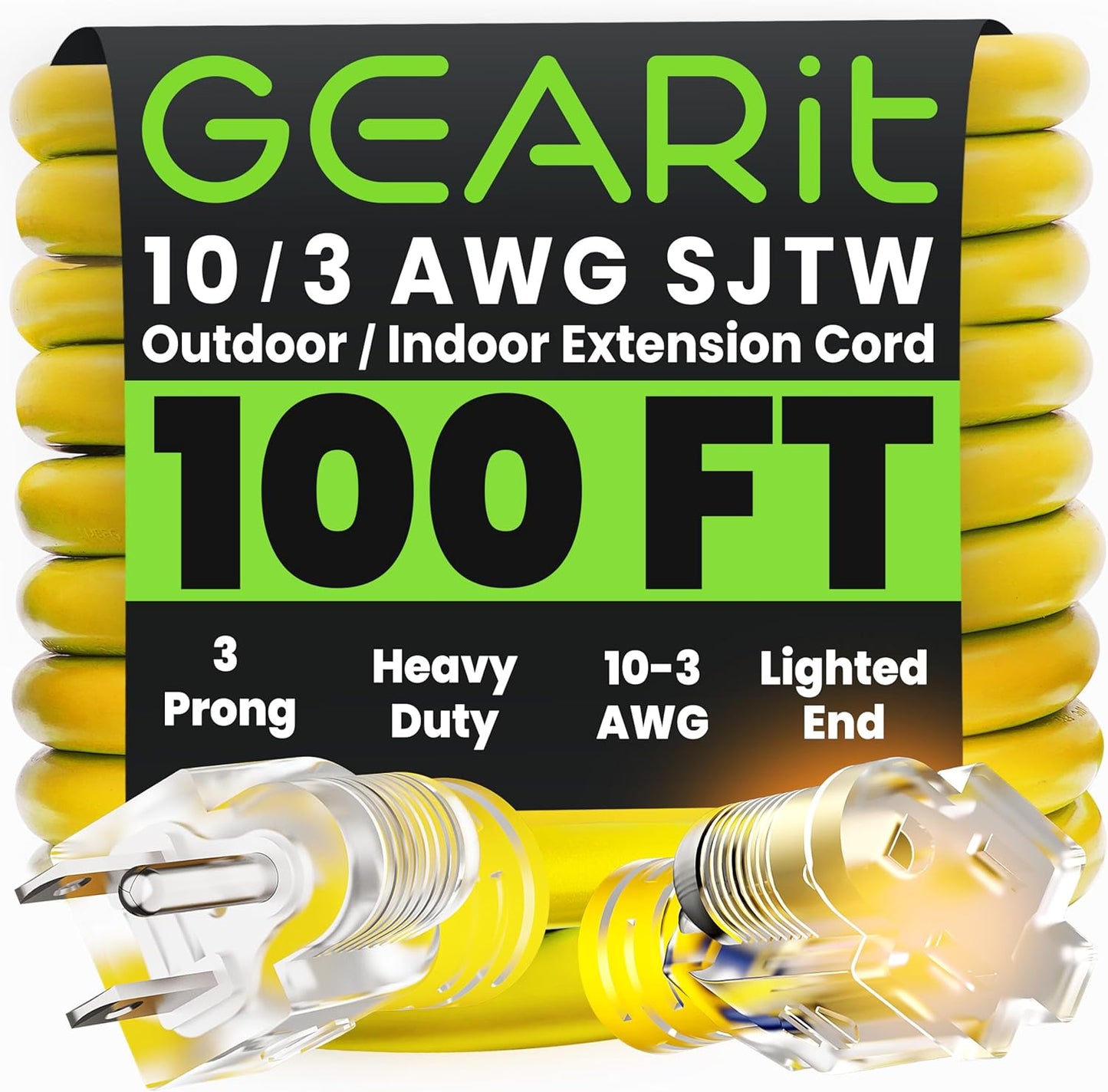 GEARit 10 AWG Outdoor Extension Cord 100 Feet for All Weather