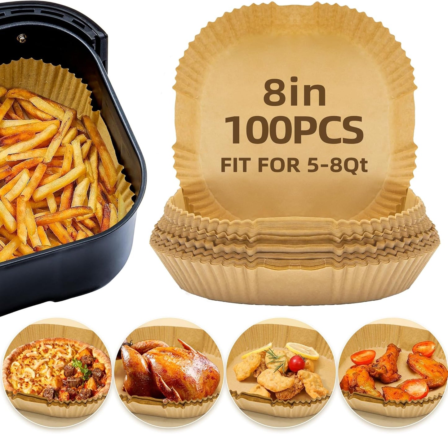 Non-Stick Air Fryer Liners - 100Pcs Disposable Parchment Paper