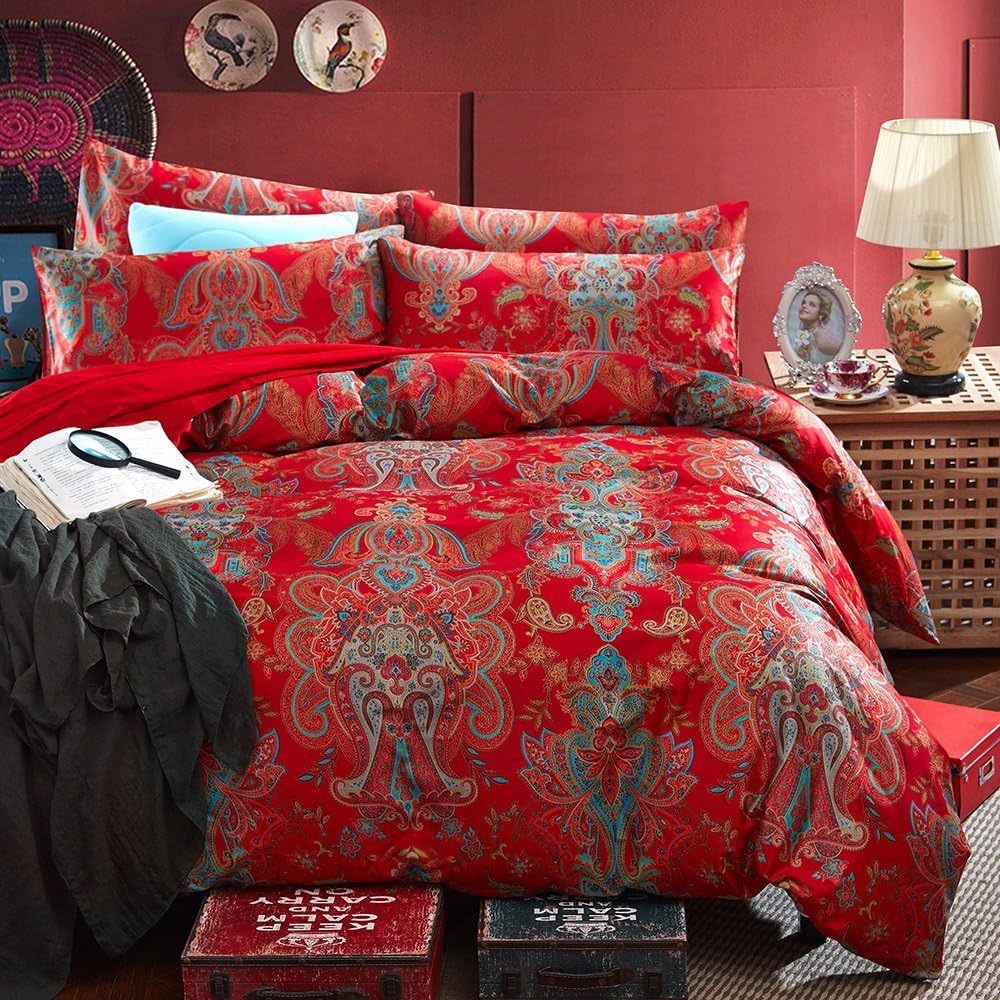 King Size Duvet Cover Set in Light Blue Paisley Pattern