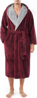 Men's Full Length Plush Fleece Robe - Extra Warm Hooded Lounger