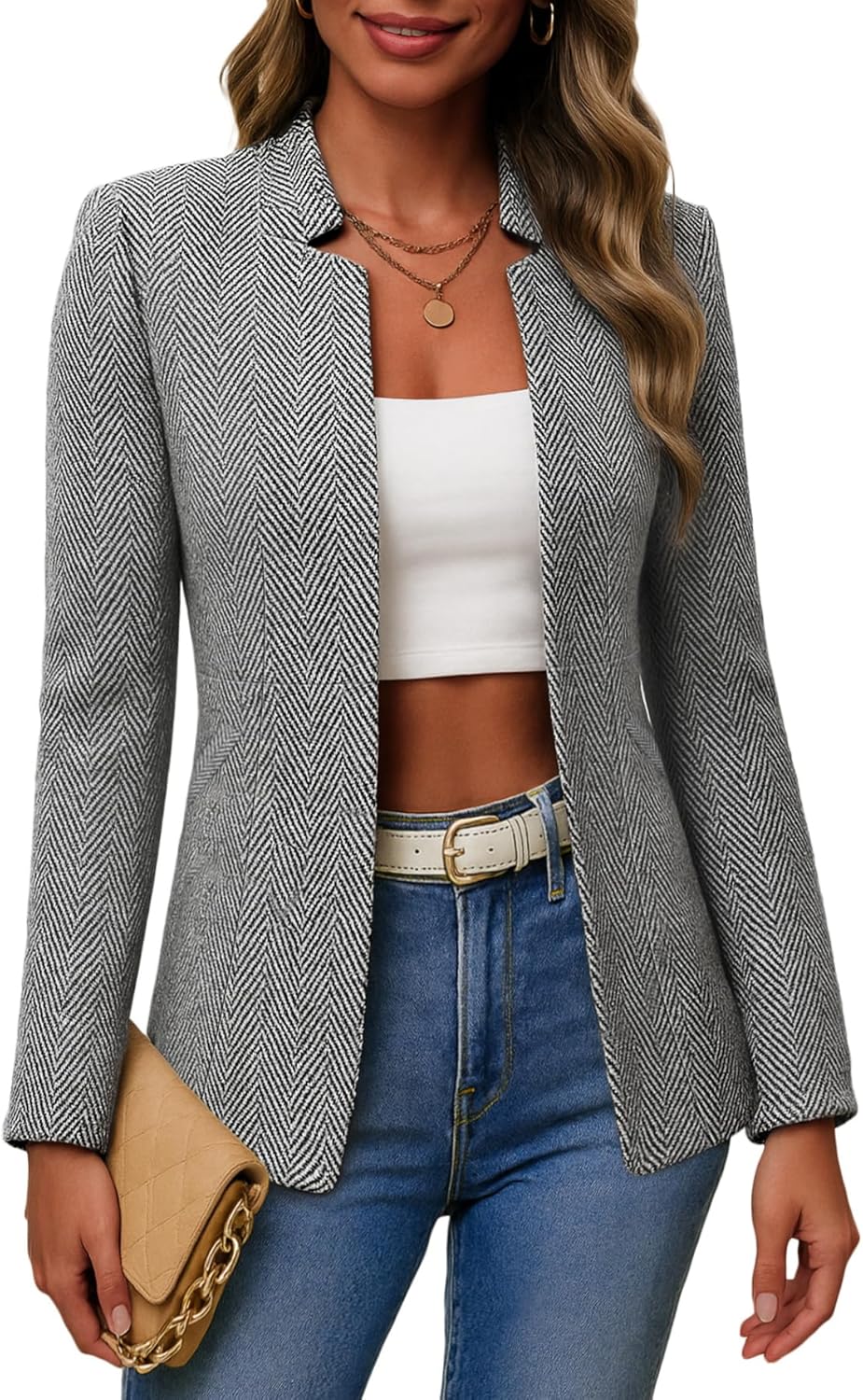 Mina Self 2025 Winter Women's Tweed Plaid Blazer Jacket Review