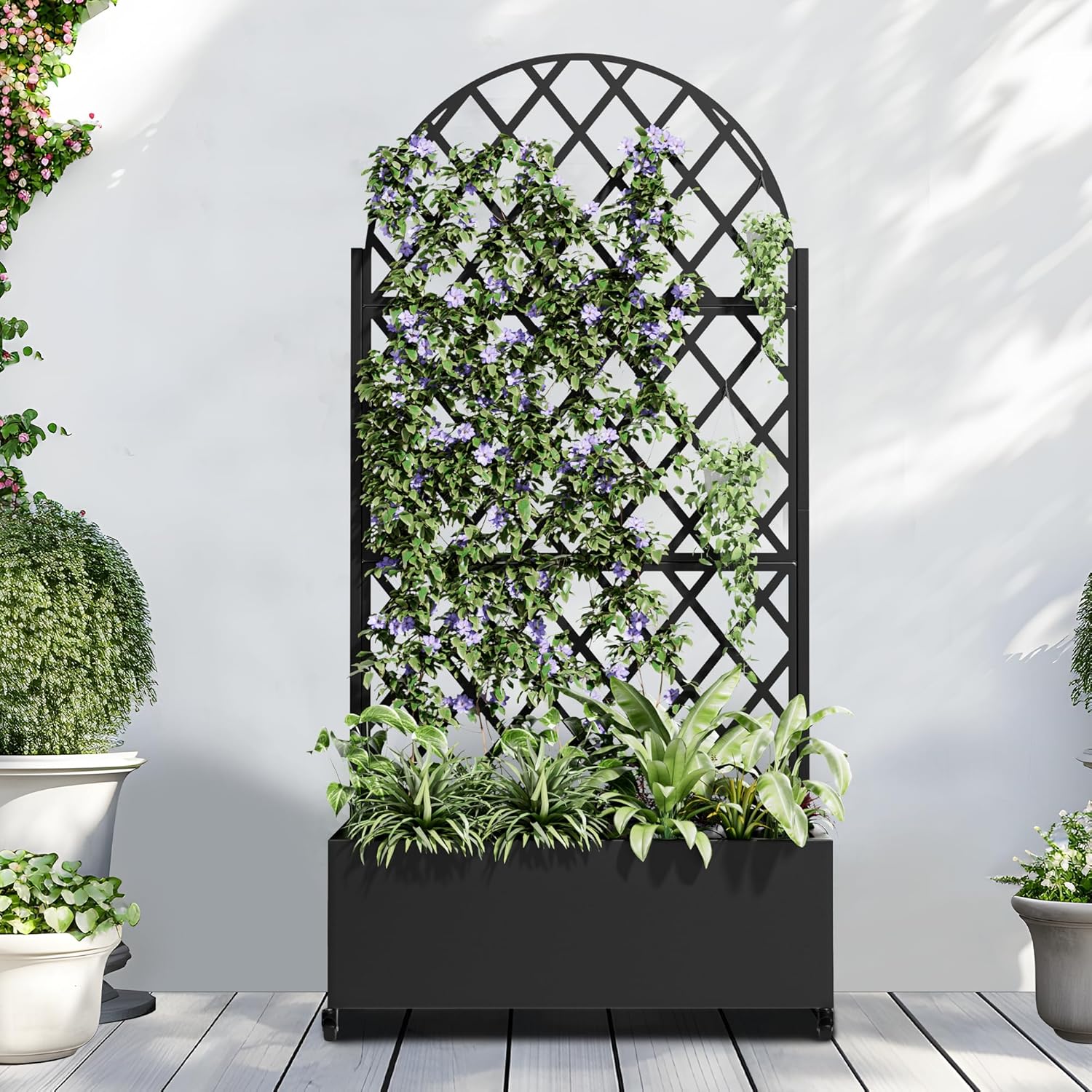 Casaphoria Metal Raised Garden Bed with Trellis and Wheels