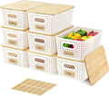8 Pack Plastic Storage Bins with Bamboo Lids - Stackable Pantry