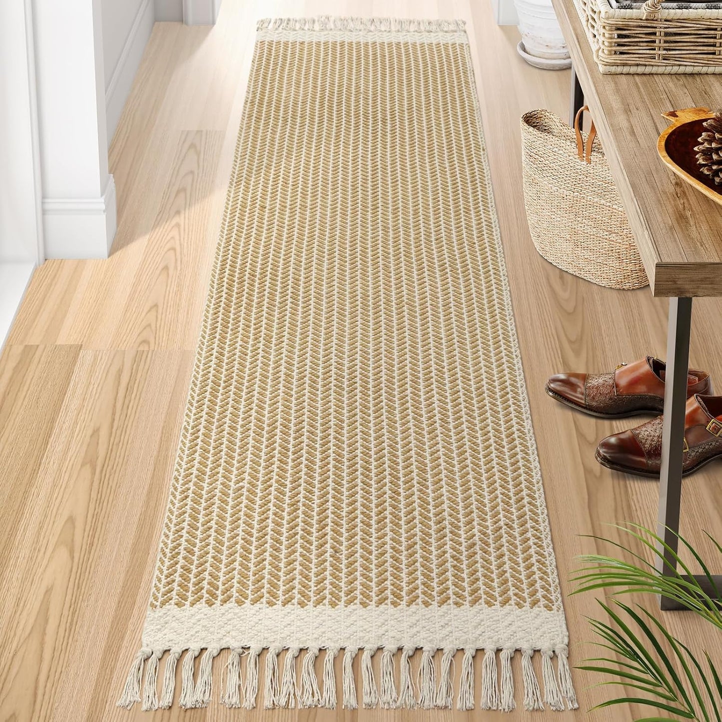 Lahome Boho Laundry Room Rug - Lightweight Cotton Runner for Home