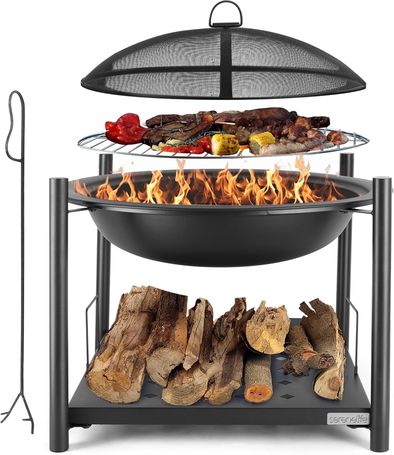 SereneLife 26 Outdoor Fire Pit with BBQ Grill - Ideal for Bonfires!