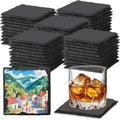 60 PCS Slate Coasters Black Square 4 in Bulk - Durable, Engravable Set