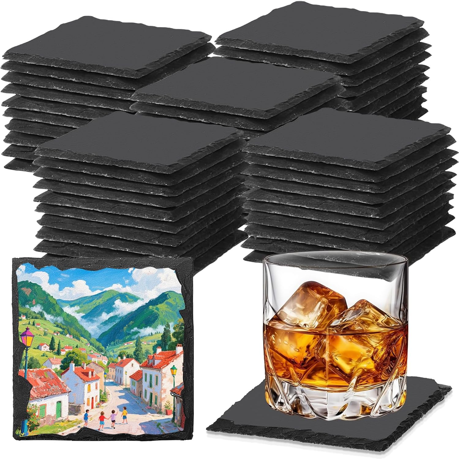 60 PCS Slate Coasters for Home Office Kitchen Gift Wedding Party