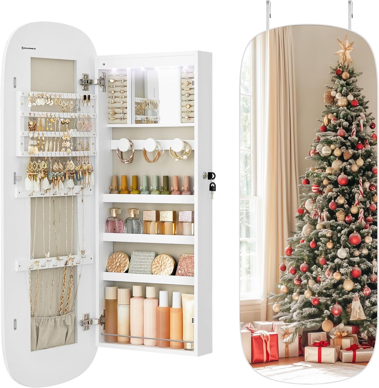 SONGMICS Jewelry Organizer with LED Mirror for Elegant Storage