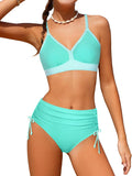 Girls Swimsuit V Neck Bikini Set Color Block with Cover Up 3Pcs