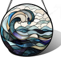 Stained Glass Window Hanging Ocean Waves Sun Catcher - Colorful Light