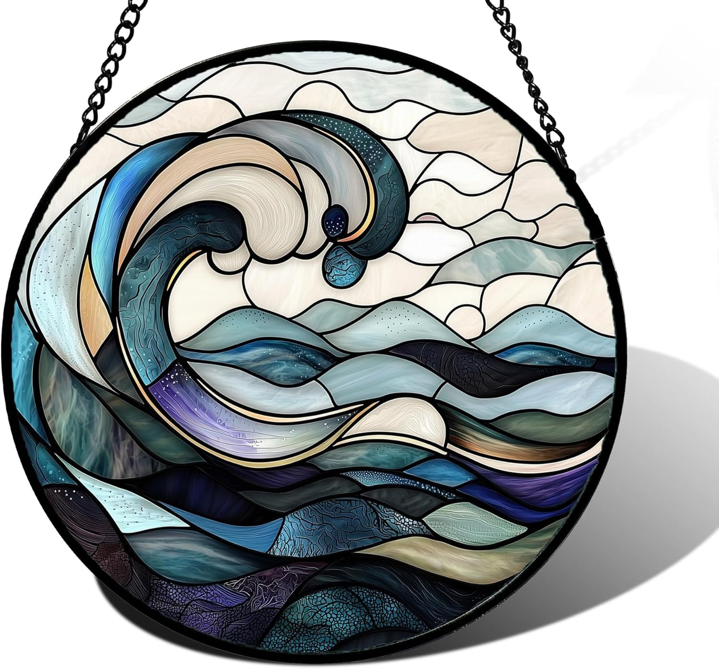 Stained Glass Window Hanging Ocean Waves Suncatcher Decor Gift